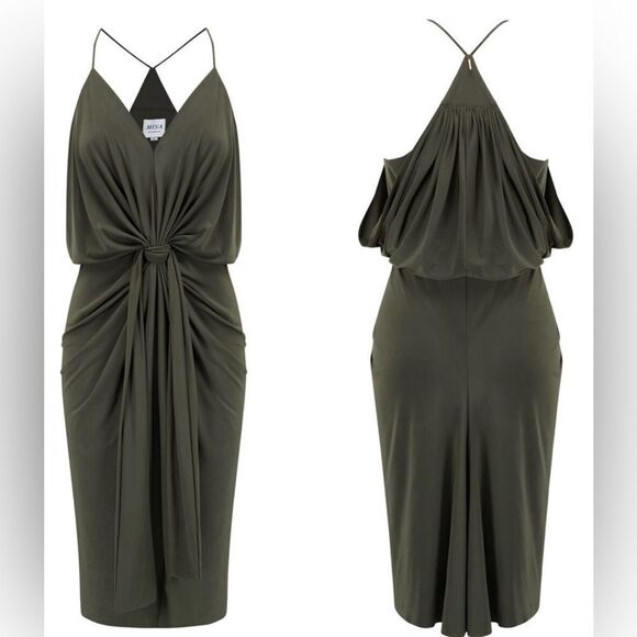 MISA Los Angeles Domino Draped Midi Dress Olive - Picture 1 of 7